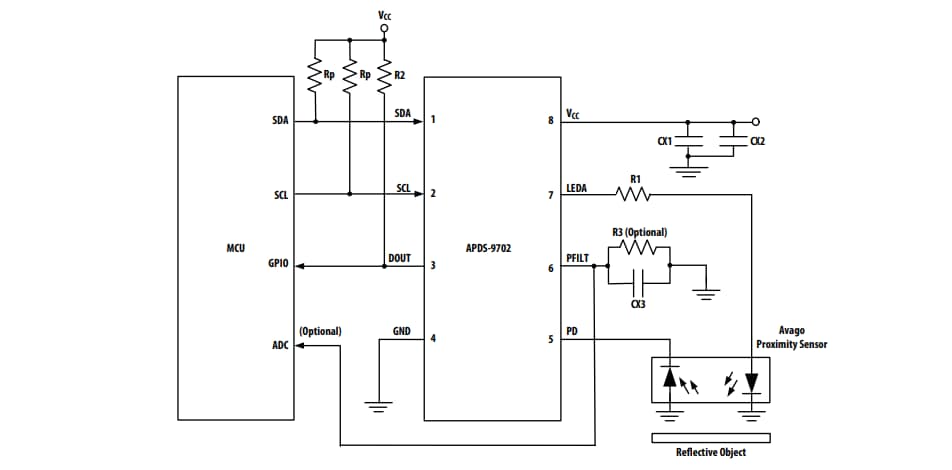 Application Circuit Diagram - Broadcom APDS-9702 Signal Conditioning IC
